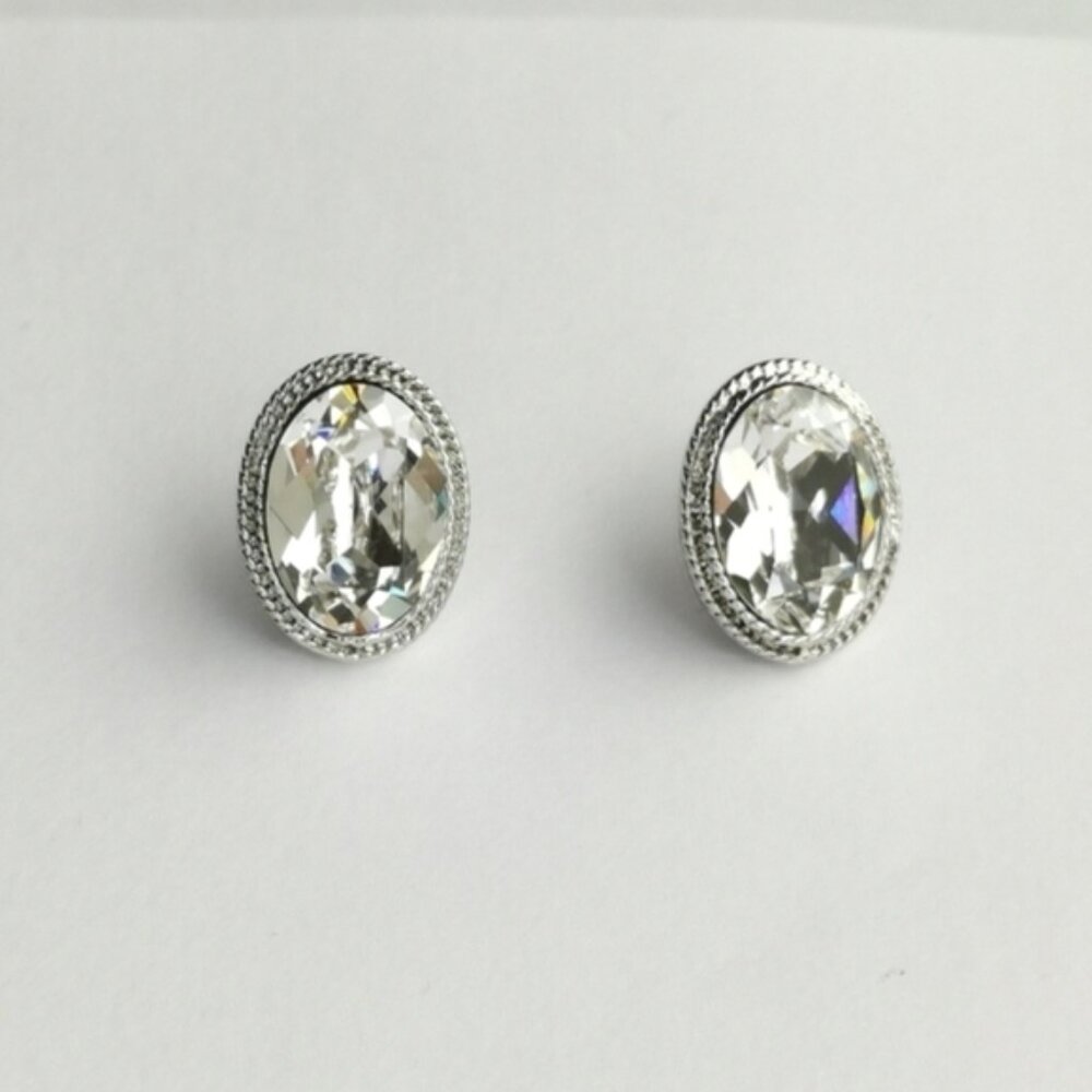 Swarovski Elements clear crystal silver tone stud earrings
